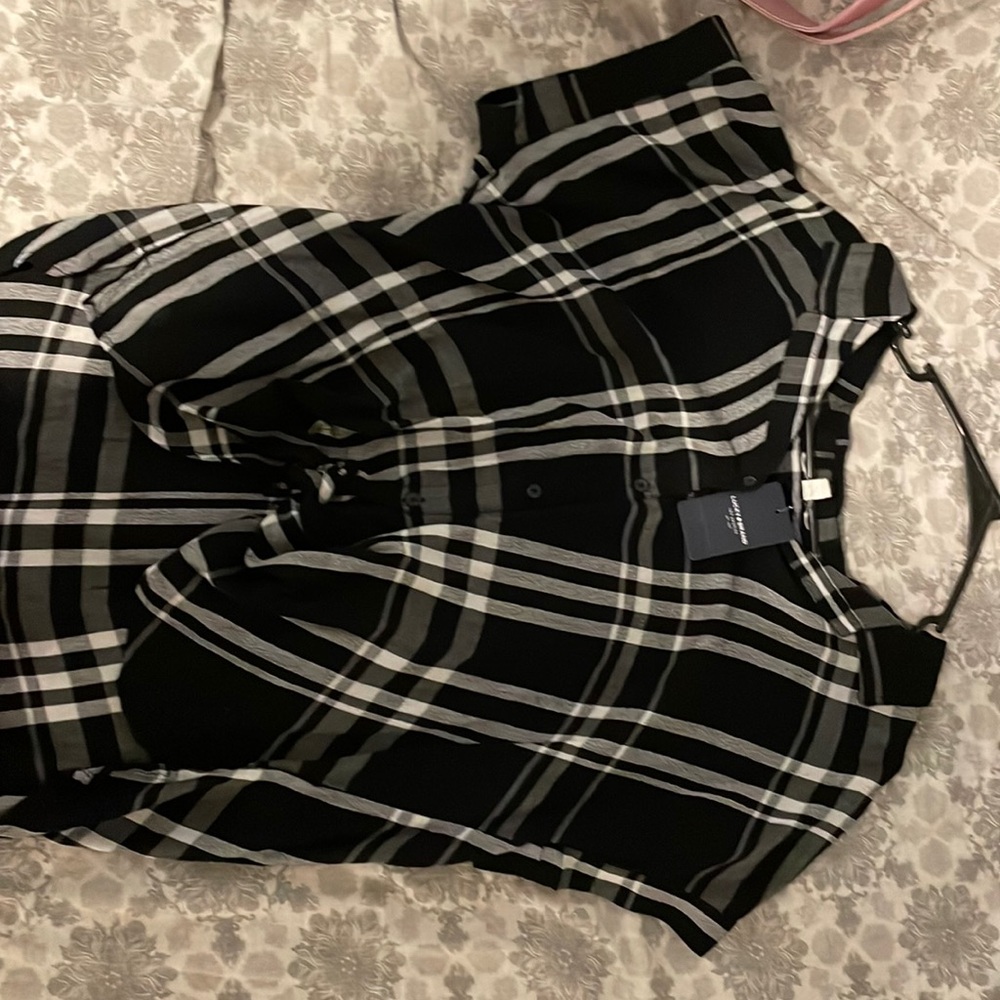 NWT Sheer Lucky Brand M Tie-Front Plaid Button Up